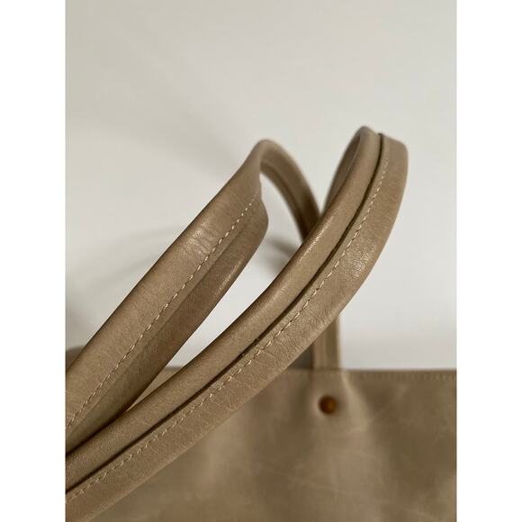 Feed The Children Of The World Leather Tote Bag Embossed Almond Shoulder Bag Tan - Picture 12 of 16